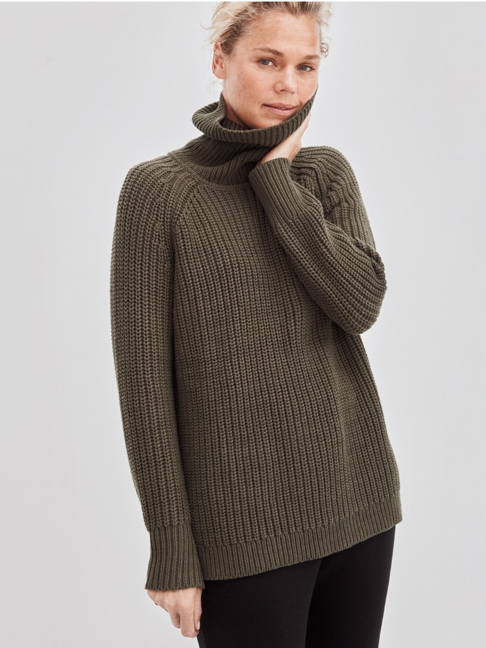 Haven Well Within Shaker Knit Funnel Neck Sweater Olive XL